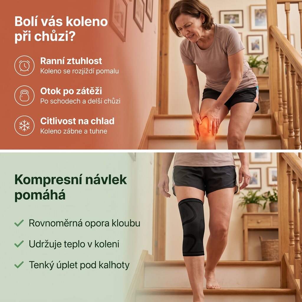 Kompresní návlek na koleno při ranní ztuhlosti a otoku